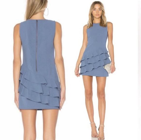 Alice + Olivia Dresses & Skirts - Alice+Olivia Womens Clive Sleeveless Blue Asymmetrical Ruffled Mini Dress Size 2